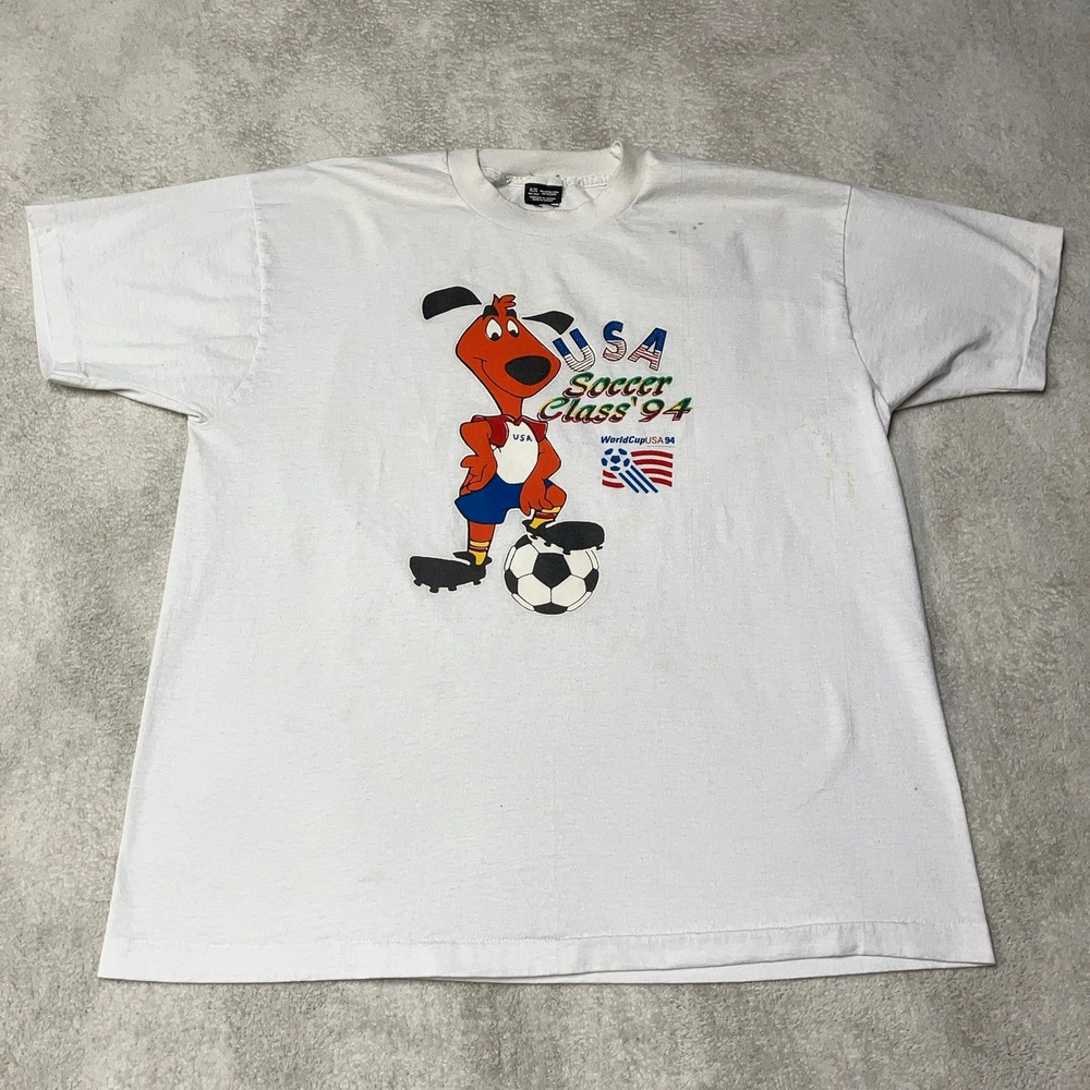 Vintage 1994 World Cup USA Soccer Class 94 Dog Cartoon Single Stitch 90s Mens XL